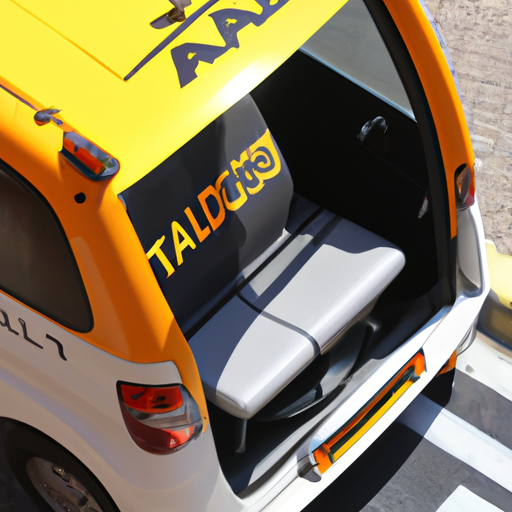 תמונה של מונית קול אחד נגישה לכסא גלגלים עם רמפות ושאר מאפיינים נגישים.