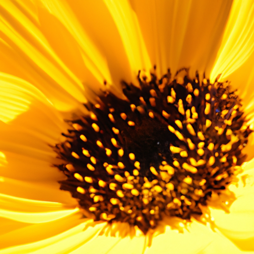 1. צילום תקריב של חמנייה תוססת מתחממת בשמש הקיץ, מציגה את עלי הכותרת הצהובים והבוהקים שלה.